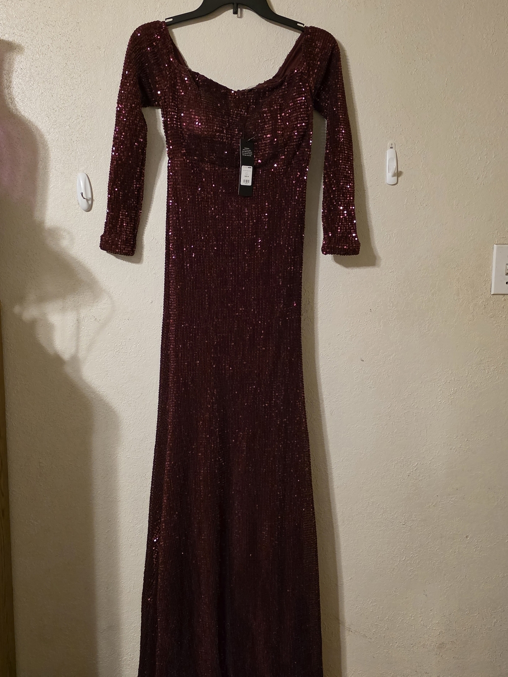 Fashion Nova Burgundy Sequin Long Sleeve Gown